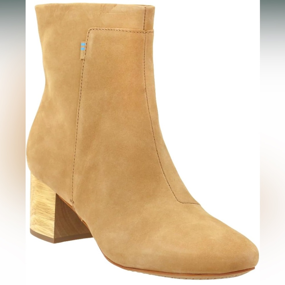 TOMS Womens Evie Zippered Casual Boots Ankle Mid Heel 2-3" - Beige/Honey Nubuck